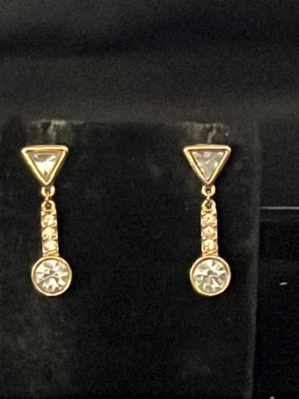 Trifari Round Under 3 Small and Triangle Clear Faceted Stone Earrings